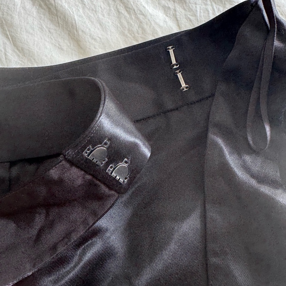 Tibi- Black Wide Leg Satin Pants with Tie Sash Belt - Picture 2 of 6